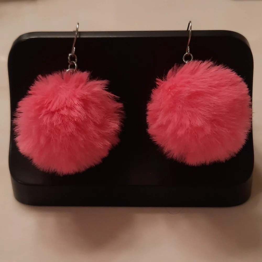 Pink Fur Ball Earrings